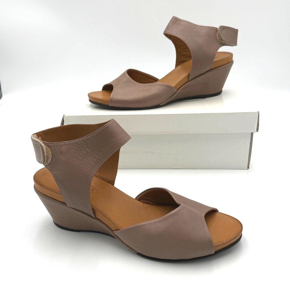 Sheridan Mia Trish Sand Taupe Leather Wedge Peep Toe Sandals Ankle Strap 41